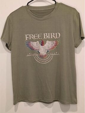 Free Bird Olive Green Graphic T-shirt